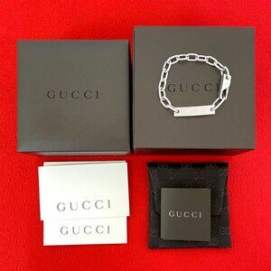 Gucci ID Plate Logo Silver 925 Chain Bracelet Bangle